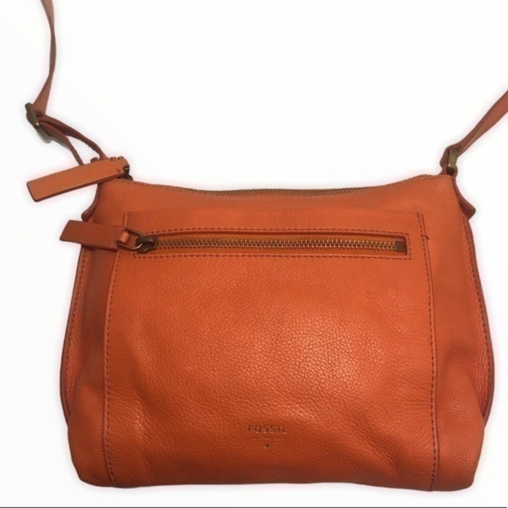 Fossil orange leather crossbody messenger bag